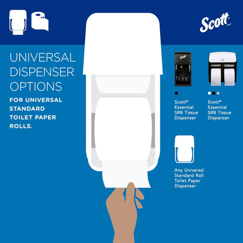 Hand pulling sheet from universal dispenser with 100 Percent Recycled Fiber 2 Ply Toilet Paper 80 Rolls 473 Sheets Per Roll
