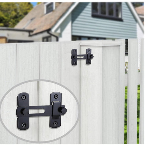 Stainless Steel Barn Door Lock Hardware Set With 180 Degree Flip Sliding Lock Latch for garden door, black finish, installed view