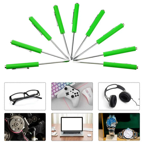 10-Piece Pocket Screwdriver Set With Magnetic Clips, Green Grab-And-Go Slotted Flathead Tools, 13.5 cm Length, 3.2 mm Blade