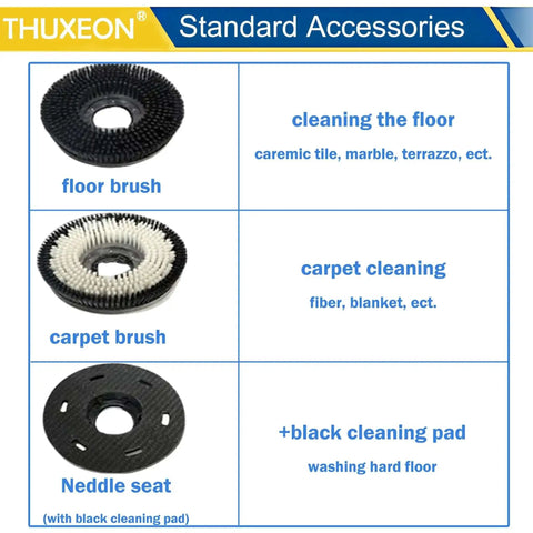 Accessory set for 18 Inch Commercial Floor Scrubber Buffer Built Tough Polisher With 1100W Motor And 12L Tank for cleaning floors
