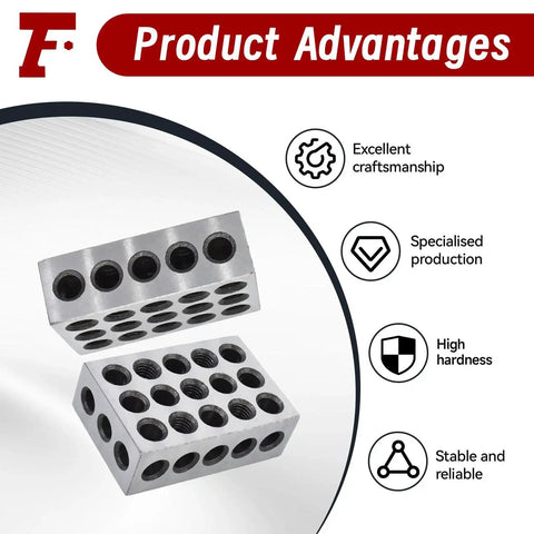 Five Matched Pairs 1 X 2 X 3 Inch Precision Steel Milling Blocks With 23 Holes For Clamping And Alignment displayed on white background