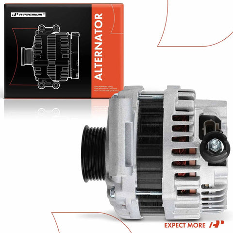 Alternator Replacement For Ford Escape 2008 Mercury Mariner 2008 And Mazda Tribute 2008 With V6 3.0L Engine 12V 150A Clockwise Rotation 6 Groove Pulley Easy Fit For Dependable Electrical Charging Ready To Roll On The Road, front view with box.