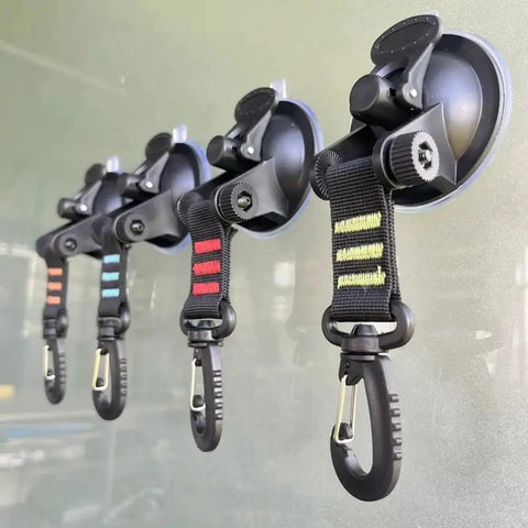 Two Pack Windproof Suction Cup Hooks For Outdoor Camping And Car Mounts Multi Functional PP Material Secure Grip Buckle attached to glass