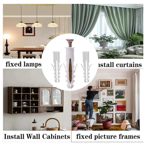 Image showing a Set Of 100 White Plastic Wall Expansion Anchors 2.5 By 0.7 Cm Hollow Wall Plugs for securing fixtures.