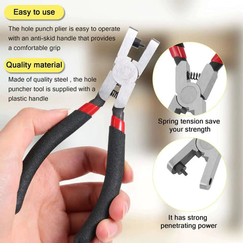 Close-up of 2.0mm Shoe Strap Hole Puncher For Watch Bands Leather Belts Fabric Jewelry Tags in hand, emphasizing grip and material.