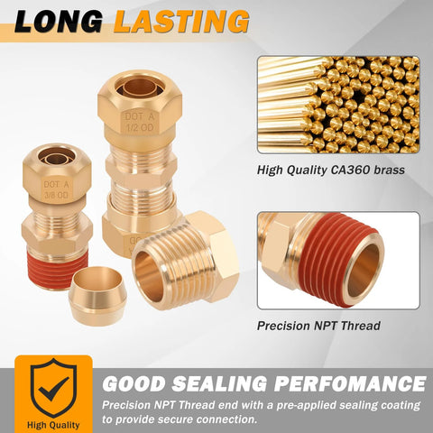 Brass DOT air brake line fittings set, TRUSTKITS 86 pcs, CA360 brass, NPT threads, sizes 1/4–5/8 in