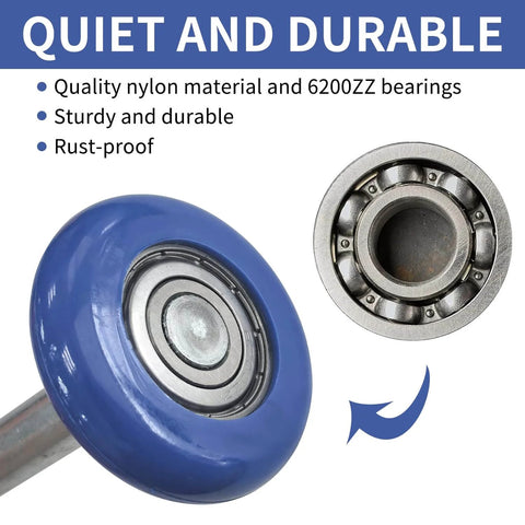 12 Pack Nylon Garage Door Rollers With 1.8 Inch Wheels For 2 Inch Track And 4.25 Inch Stems Heavy Duty Quiet Rollers Featuring Sealed 6200ZZ Precision Bearings For Smooth Low Noise Operation Blue