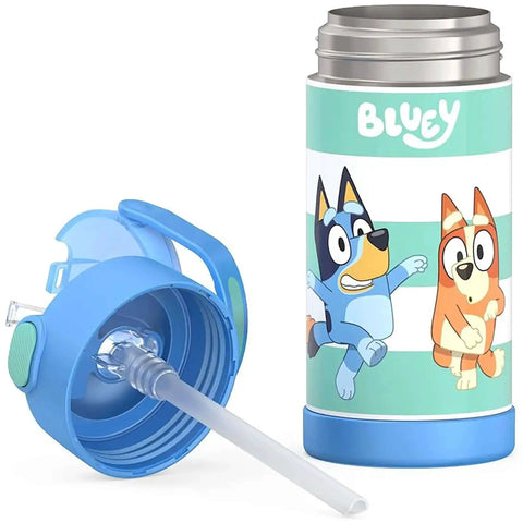 Kid Friendly Water Bottle With Straw, 12 Ounce Stainless Steel Vacuum Insulated Bottle Keeps Drinks Cold Up To 12 Hours, Blue