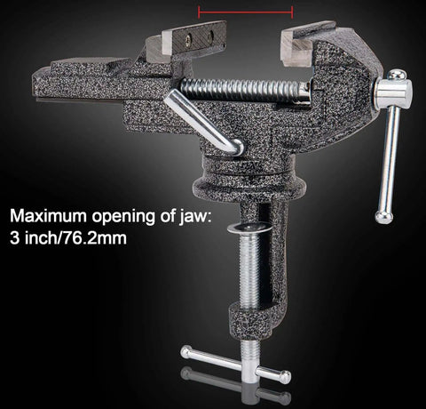 Versatile 3 Inch Universal Table Vise Clamp On Portable Bench Clamp With 360 Degree Swivel Base, max jaw opening 3 inch