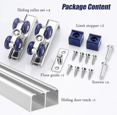 Smooth Sliding Closet Door Track Hardware Kit For 2 Bypass Doors 18-24mm Thick Wood, Champagne Floorless Barn Door Rails, Double Track 9ft, Quiet Rollers, Stops, Floor Guide, Screws Included