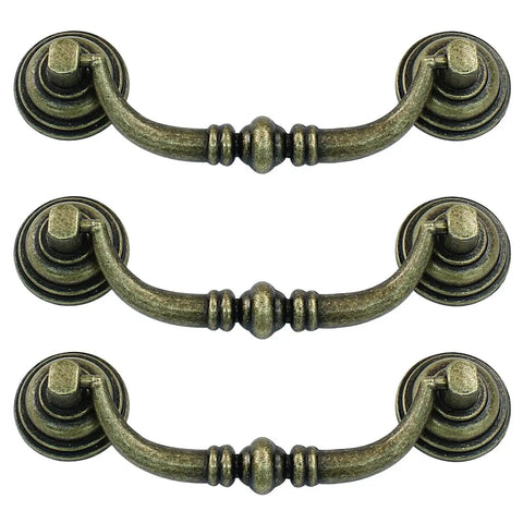 Six Piece Antique Bail Drawer Pulls Set in Bronze 3.5 Inch Center Hole Shabby Chic Cabinet Handles for Kitchen Wardrobe Doors