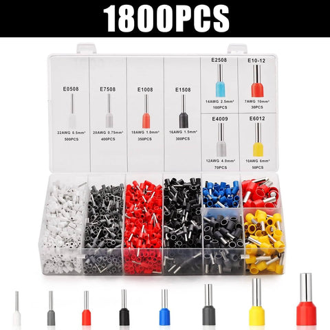 Ferrule Crimping Tool Kit With Self Adjusting Ratchet Plier For AWG 28-7 0.08-10mm2 Range, 1800 Ferrules Included kit box