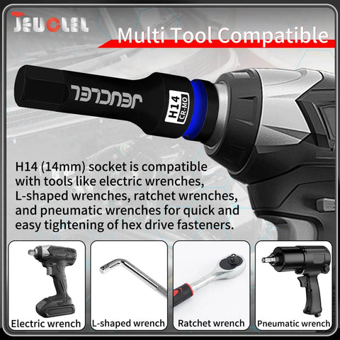 14mm Hex Impact Socket H14 One Half Inch Drive Lengthened Chromium Molybdenum Steel Allen Socket For Electric Ratchets And Impact Wrenches Fasten Hex Screws Faster Durable And Built To Last attached to electric wrench
