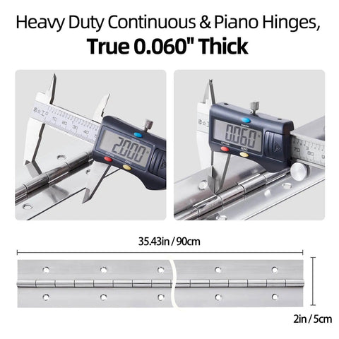 Heavy Duty 36 Inch Piano Hinge 0.060 Inch Stainless Steel 304 Continuous Hinge With Holes Includes Screws For Cabinet Doors DIY