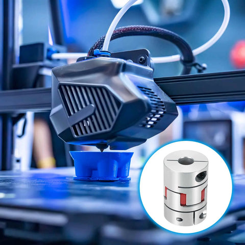 Aluminum shaft coupling, 7–12 mm, 50 mm long, 35 mm diameter, flexible spider type for 3D printers