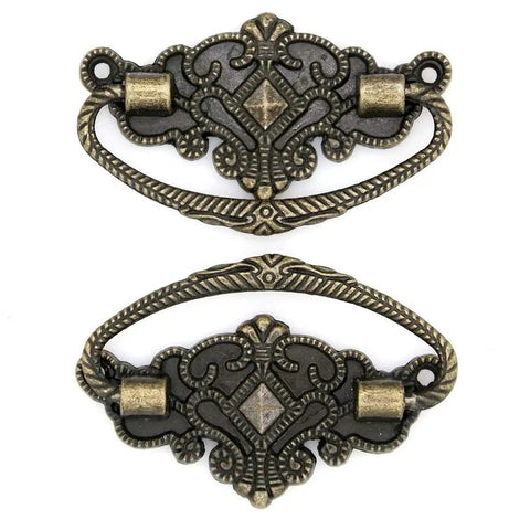 Six Pack Vintage Antique Brass Bail Pull Handles For Wooden Drawers And Cabinets 2.8 Inch Length And 1.7 Inch Height Durable Zinc Alloy
