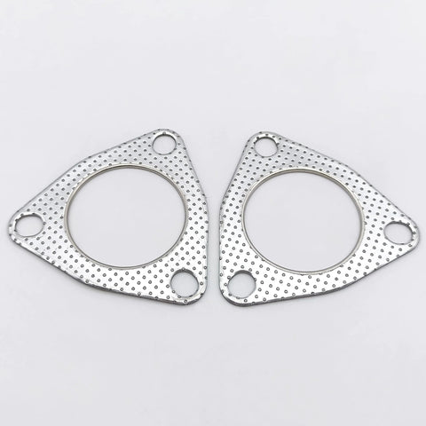 Pair of silver exhaust gaskets with 63.2mm bore and 3-bolt triangular flange