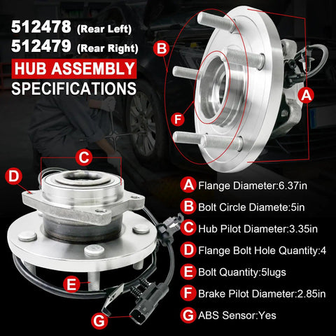 Dual Wheel Bearing Hub Assembly Set Fits Journey 2009 To 2018 And ProMaster 1500 2500 3500 2014 5 Lug With ABS 512478 And 512479 specifications
