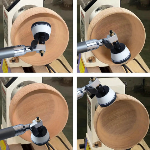 Pro Grade All In One Carbide Wood Lathe Tools Set with Bowl Sander and Swan Neck Hollower shaping a wooden bowl