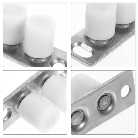 Close-up views of Barn Door Roller Guide And Floor Guide Kit showing durable iron and nylon components for smooth operation.