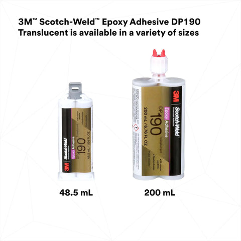 DP190 Epoxy Adhesive Translucent Duo Pak 200 mL and 48.5 mL sizes for high strength bonds across metals, ceramics, wood, glass, plastics