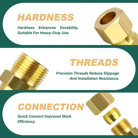 GORAGUCHI brass compression tube fittings set: 3 pieces, 5/8 in × 5/8 in tube OD couplers with threaded ends.