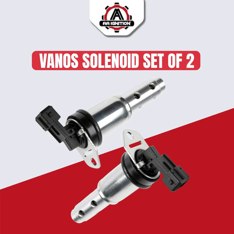 Vanos Solenoid Oil Control Valve Set Two Pack For BMW Engine Timing Replacement To Improve Power Throttle Response And Fuel Economy On Select 1 Series 3 Series 5 Series X Line Vehicles, shown from side view.
