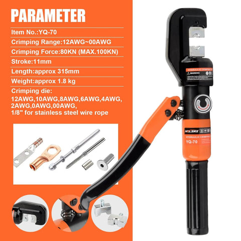 Hydraulic Crimping Tool Kit With 9 Die Sets For 12 AWG To 2/0 AWG Cables, Wire Rope Electrical Terminal And Battery Cable Crimper
