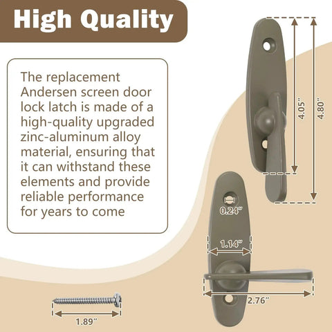 Thumb Latch Replacement Sliding Door Lock for Patio Doors Fits Narroline Gliding Perma Shield Gliding And Frenchwood Gliding Models Includes Fasteners for 2 Panel and 4 Panel Doors Durable Easy Install Hardware for Smooth Operation, showing dimensions and materials.