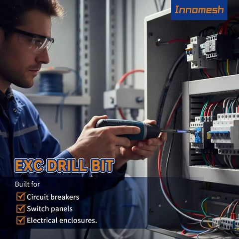 Electrician using Pro Grade 13Piece ECX Bit Set FPH2 with Phillips Pozidriv Slotted Bits for Impact Drivers on electrical panel.