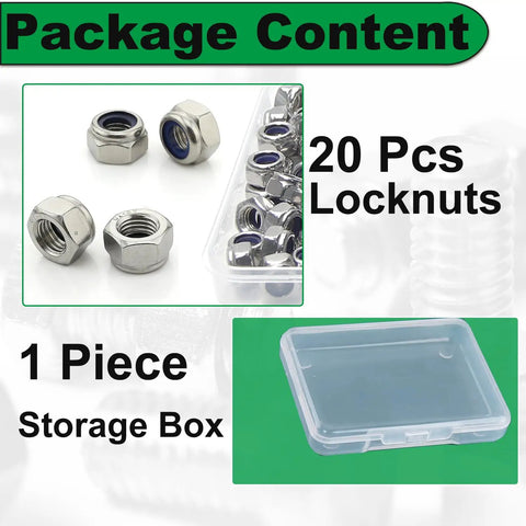 Heavy Duty Pro Grade Nylon Inserted M8 Hex Lock Nuts Self Locking 1.25 Pitch 304 Stainless Steel with 13mm Hex M8x1.25 Right Hand Threads 20 Pack in Plastic Storage Box