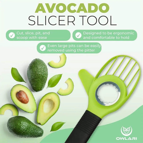 All In One Fruit Prep Tool Set Stainless Steel 3 In 1 Apple Slicer Pineapple Corer And Slicer Avocado Cutter displayed with avocados