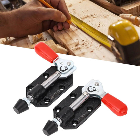 Heavy Duty Cast Iron Push Pull Toggle Clamp With Horizontal Cam For Woodworking And Metal Welding on wooden table.