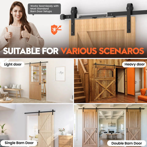 Silent Soft Close Barn Door Hardware Kit With Adjustable Stopper And Damper For Sliding Doors Between 88 And 132 Pounds Universal Top Track Fit No Drilling Required Includes Two Spacers Black Finish