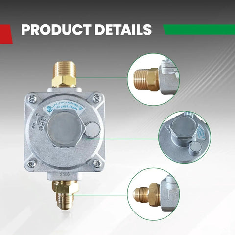 Grill Ready Gas Regulator with 1/2 in Inlet/Outlet, includes brass NPT adapters, high precision, ideal for home appliances by FENDITEK.