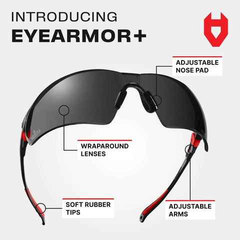 Green Tinted Wraparound Safety Glasses With Adjustable Arms And No Slip Grips, UV 400 Protection, ANSI Z87.1 Rated, side view.