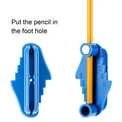 Center Finder Tool For Woodworking With Magnetic Scriber And Offset Marking Gauge, Quick Center Marking On Wood, Edge Scribing With One Sixteenth Inch To One Half Inch Offsets, Fits Standard Wooden Pencils, Blue Weewooday in blue plastic with pencil inserted for demonstration.