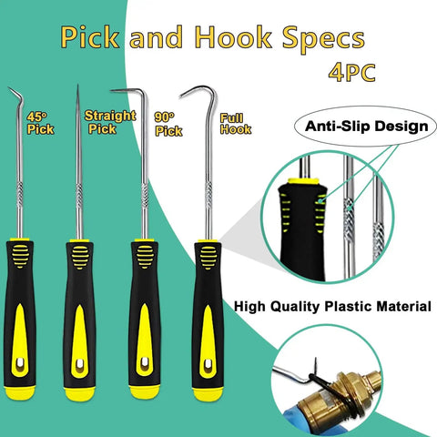 Must-Have 1086-Piece SAE O Ring Assortment Kit with 4 pick and hook tools shown in various designs and anti-slip handles