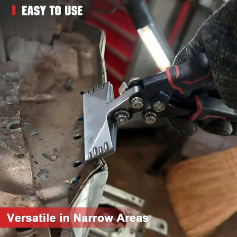Heavy Duty Duckbill Sheet Metal Pliers 3 Inch Hand Seamer And Straight Bender with Ergonomic Grip in use on metal sheet