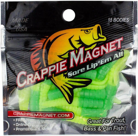 Crappie Magnet Jig Bodies 1 3/4 Inch Chartreuse Glow 15 Pack Split Tail Action That Stays Straight On Your Hook Ultra Effective