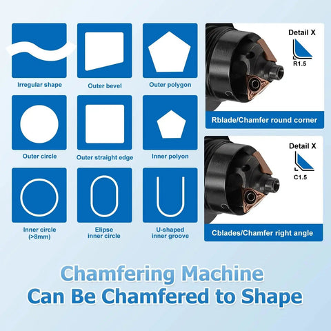 Mini Pneumatic Chamfering Tool Handheld 45 Degree Beveler For Metal And Wood Tile Edge Chamfering And Deburring Tool shapes and blade details