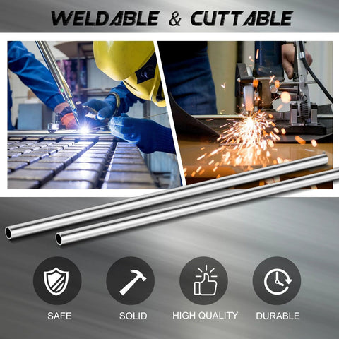 Industrial 304 Stainless Steel Tube 3 By 8 Inch OD Weldable Round Pipe 12 Inch Length 0.04 Inch Wall Thickness Pack Of 10 Straight Tubing For Automotive And Industrial Applications Tandefio shown in welding and cutting process with text icons