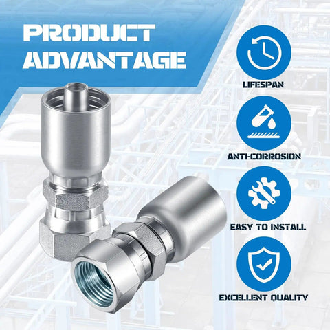 12 Piece Hydraulic Hose Fittings Set Three Eighths Inch To Three Eighths Inch JIC 37 Degree Female Swivel Crimp End Fittings