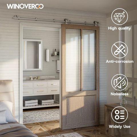 Heavy Duty Stainless Steel Top Mount Sliding Barn Door Hardware Kit For Interior Or Exterior Use Ultra Quiet Smooth Rolling Track