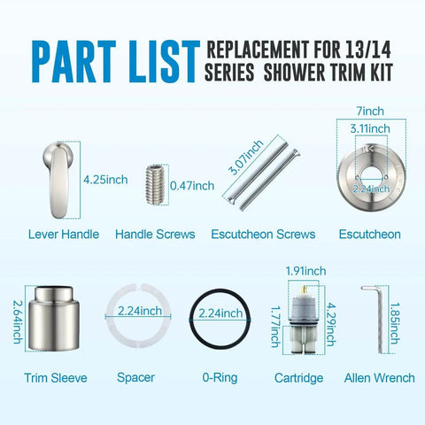 Brushed Nickel Single Handle Shower Trim Kit For Delta R10000 Series Valves T13010 Replacement With Cartridge Included part list diagram