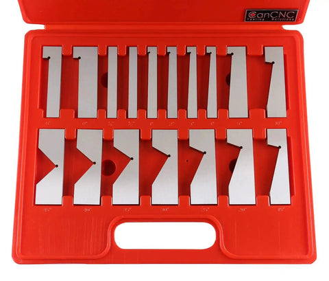 17 Piece Precision Angle Block Set For Milling And Grinding By Accusize Industrial Tools, Hardened HRc 45 To 50 Steel in red case.