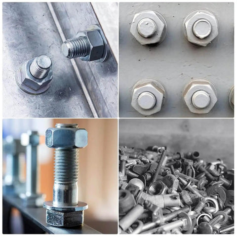 Ultra Thin Stainless Steel Flat Washers M12 By 16 By 0.5mm 100 Piece Set with bolts and nuts on metal surfaces.