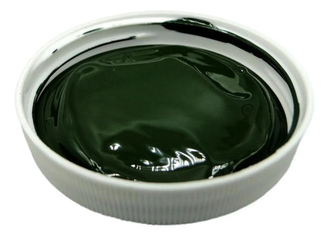 Olive Drab Pigment For Epoxy Resin And Gelcoat By Fasco Epoxies Universal Concentrated Colorant, green pigment in a white container