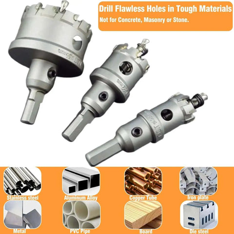 2 Inch Tungsten Carbide Tipped Hole Saw Kit with Spring Loaded Pilot Bit for stainless steel, hard metal, iron, wood, plastic.
