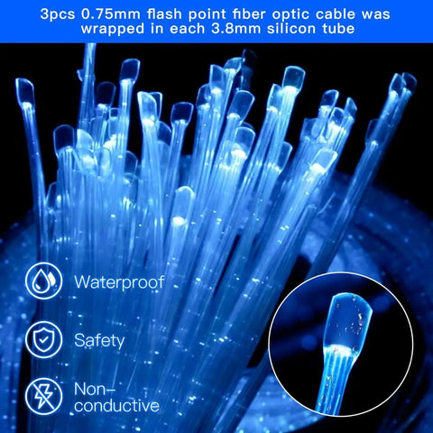 Close-up of Side Glow Fiber Optic Curtain Lights 6.5 Ft Pack of 50 Strands for Autism Rooms, showing 3x0.75mm flash point cables.